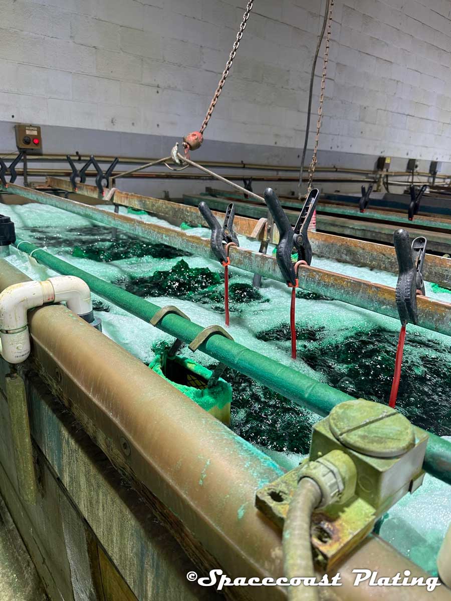 Copper plating tank in use.