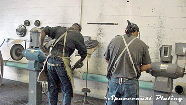Expert metal polishing by two of our team techs at Spacecoast Metal Plating