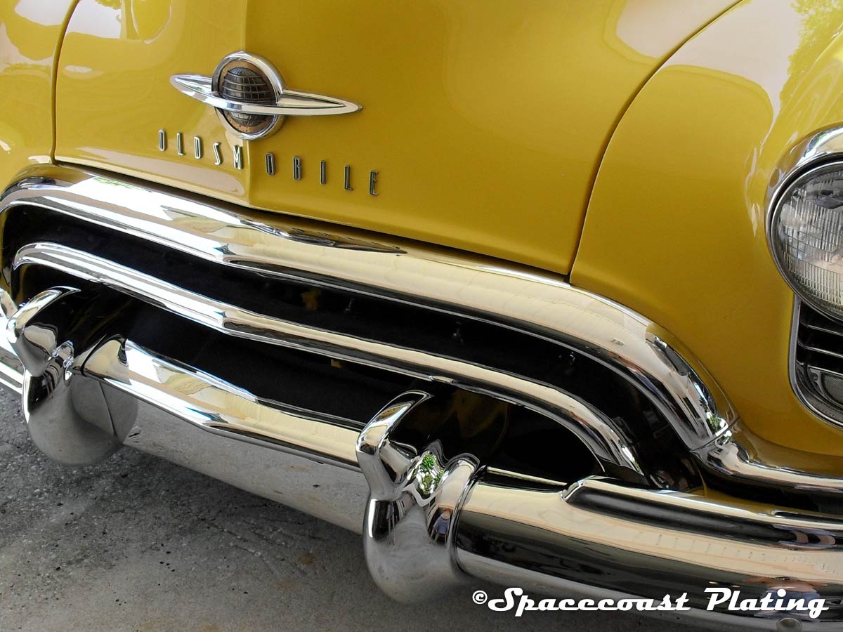 Nickel Plating Classic Oldsmobile with badge, nickel bumper and grille detail.