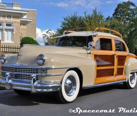 Spacecoast Plating performed etal resotoration and chrome plating on the trim for this 1947 Chrysler Town & Country Sedan, including bumpers, grille fender trim, headlight rings, badges, mirrors, hubcaps, wheel rings, and body trim.