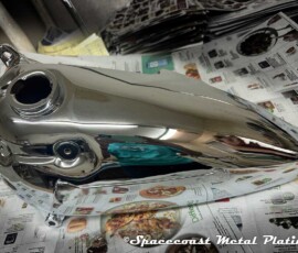 Superbly chrome plated and polished mtorcycle fuel tank, by spacecoast-plating.com