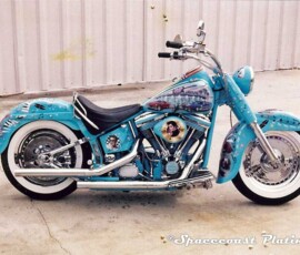 This late 90s Harley-Davidson cruiser showcases specialized chrome plating work from Spacecoast Plating fo Florida.