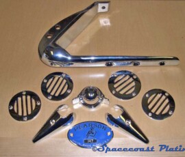 Marine components and trim prepped, restored and chrome plated. Spacecoast Plating.