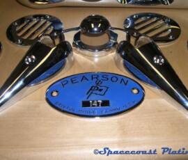 Marine trim and components prepped, restored and chrome plated. Spacecoast Plating.