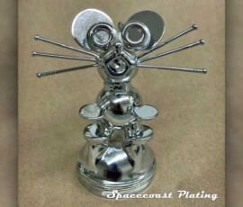 Whimsical metal figurine chrome plated at Spacecoast Plating.