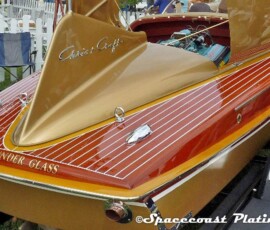 This1955 Chris-Craft Cobra "Hemi Under Glass", is a rare and highly collectible wooden runabout boat. It's metal hardware, trim, and other components were brought to Spacecoast Plating for restoration and plating.