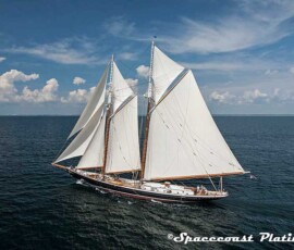 Spacecoast Plating restored and chrome plated the hardware and trim on this stunning 141-foot racing sailing yacht, a replica of a 1923 Gloucester fishing boat.