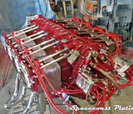 Detail of Spacecoast Plating's chrome plating work on a boxer-eight engine.