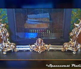 Custom antique fireplace fender restored and plated by Spacoast Plating.