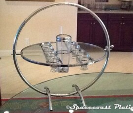Glass and metal cocktail service and display custom chromed by Spacecoast Plating.