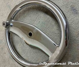 Chrome plated and polished stainless steel marine steering wheel - Spacecoast Plating.