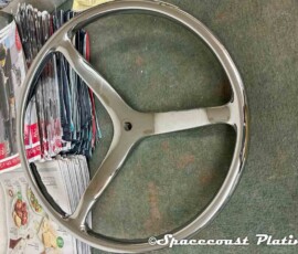 Spacecoast Plating polished and plated this 3-spoke cast stainless steel boat steering wheel.