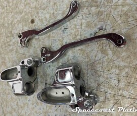 Aluminum motorcycle master cyclinders and hand levers, chrome plated at Spacecoast Plating.